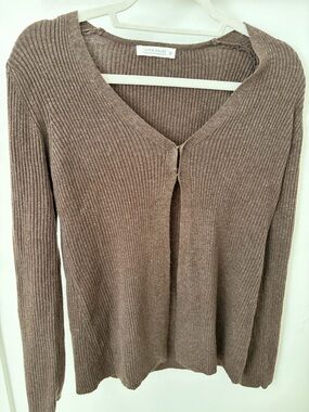 12th Tribe Brown Ribbed V-Neck Sweater Cardigan